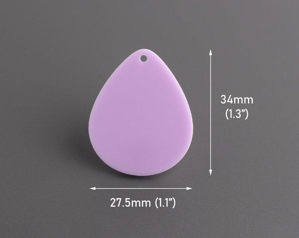 4 Large Teardrop Pendants in Pastel Purple, Acrylic, 34 x 27.5mm