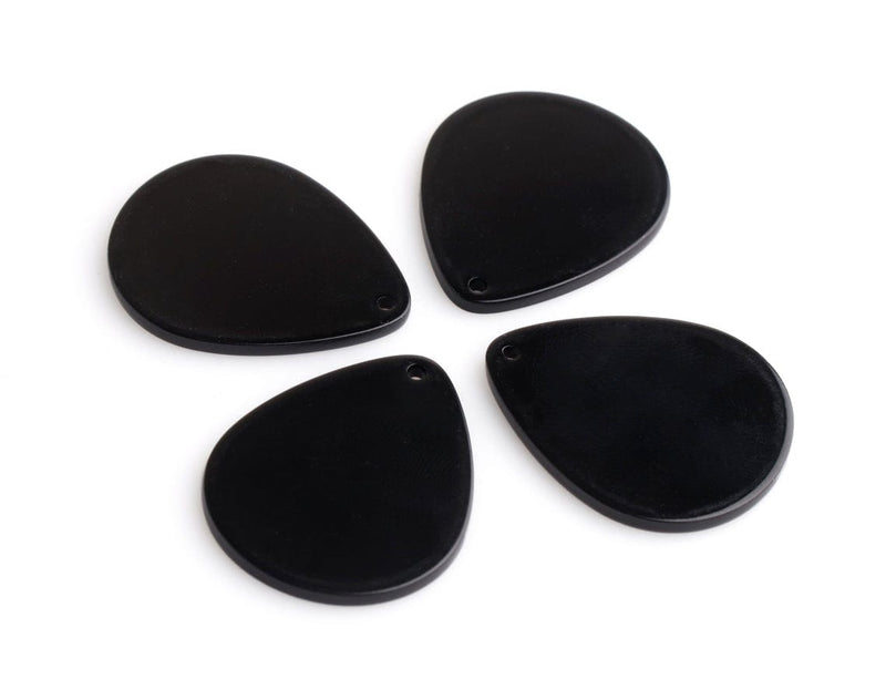 4 Large Teardrop Pendants in Black, Lightweight Charms, Acrylic, 34 x 27.5mm