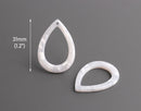 4 Pearl White Teardrop Pendants, Cut Out Frame, 1 Hole, Acetate Plastic, 31 x 22mm