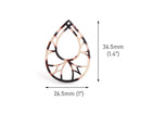 4 Stained Glass Teardrops in White Tortoise Shell, Moroccan Charm Earrings, Acetate, 36.5 x 26.5mm