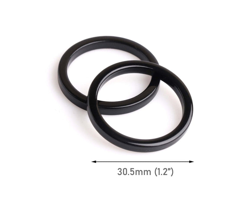 2 Black Connector Ring Links, Plastic O Rings for Swimsuits, Lingerie Straps and Purse Making, Acetate, 1.2" Inch
