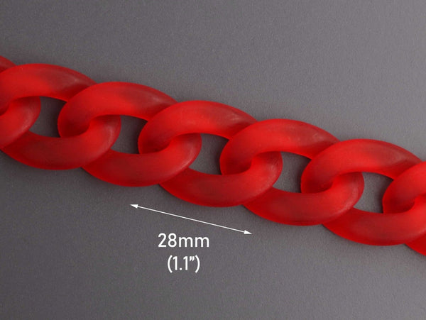 1ft Frosted Ruby Red Acrylic Chain Links, 28mm, For Jewelry Making Supplies