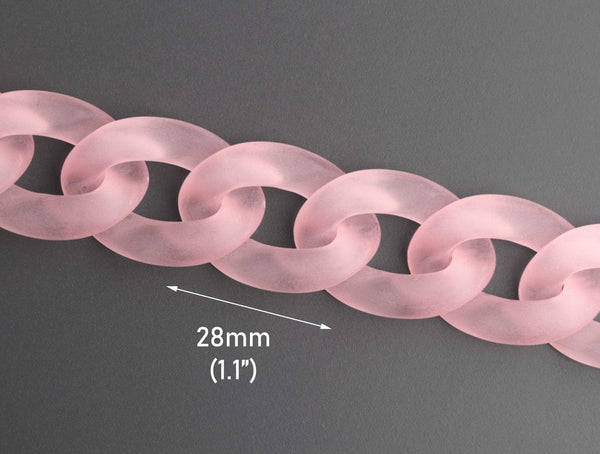 1ft Frosted Light Pink Chain Links, 28mm, Matte Acrylic, Soft Pastels
