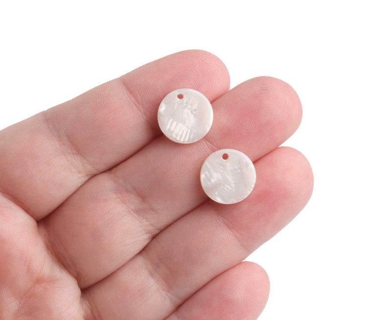 4 Pearl White Charm Beads, Simple Charms for Bracelets and Necklaces, Acetate Plastic, 12mm