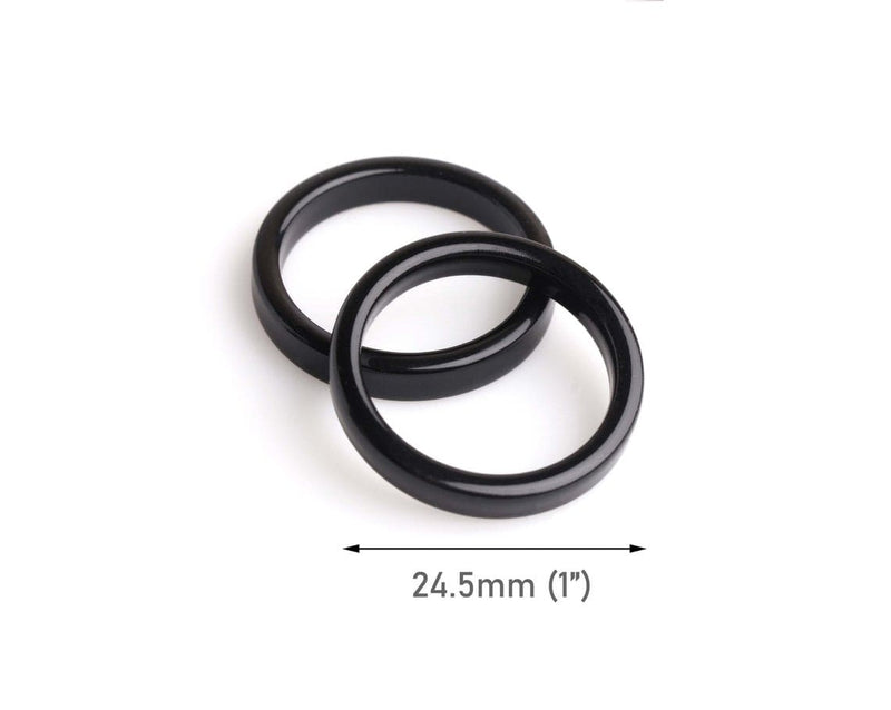 2 Black Ring Links, Plastic O Rings for Swimsuits, Replacement Bra and Lingerie Straps and Jewelry Necklaces, Acetate, 1" Inch