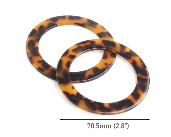 2 Tortoise Shell Ring Links, Plastic O Ring Connectors for Purse Straps, Swimsuits and Jewelry Necklaces, 2.8" Inch