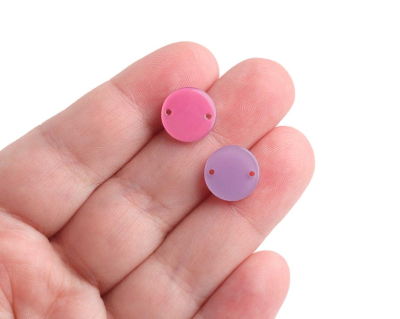 4 Double Sided Charms in Pink and Purple, 2 Holes, Tiny Bracelet Connectors, Acetate, 12mm