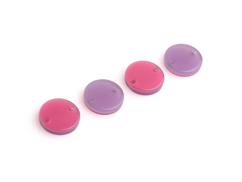 4 Double Sided Charms in Pink and Purple, 2 Holes, Tiny Bracelet Connectors, Acetate, 12mm