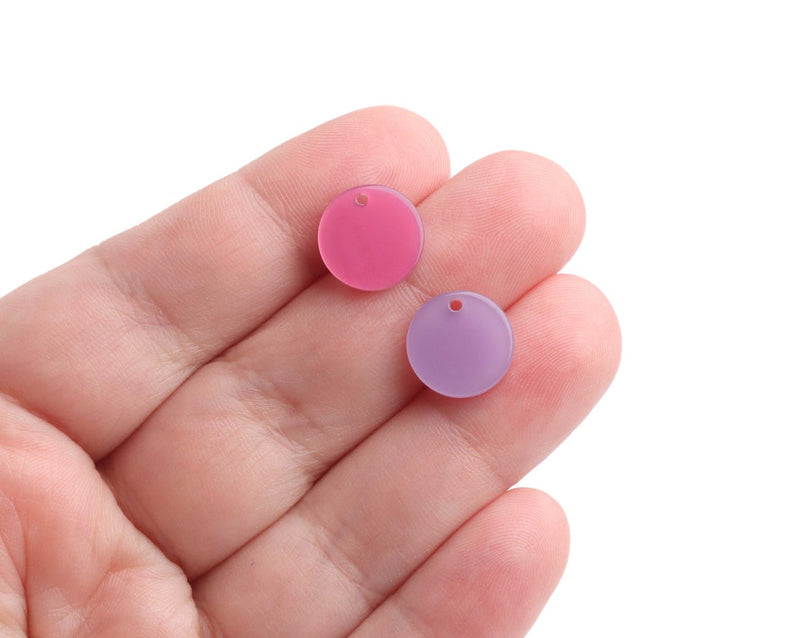 4 Double Sided Charms in Pink and Purple, Reversible Blanks for Earrings, Acetate Plastic, 12mm