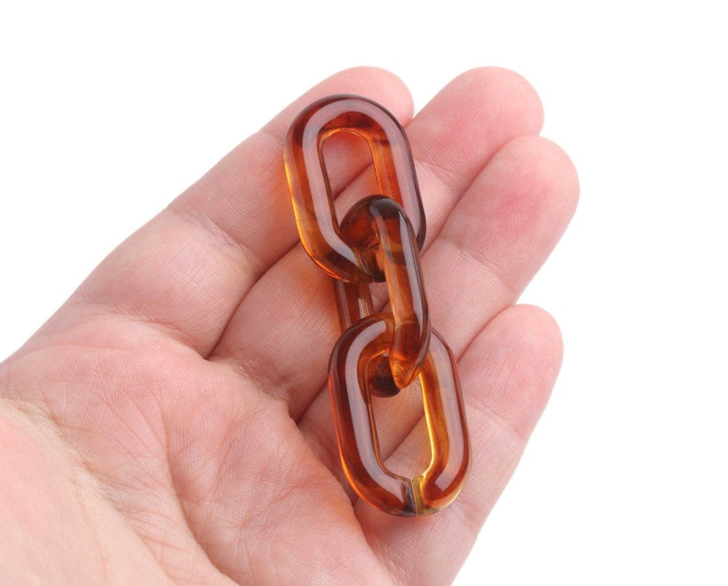 1ft Cognac Brown Acrylic Chain Links, 31mm, Transparent, Amber Tortoise Shell