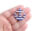 2 Anchor Charms with Navy Blue and White Stripes, Kawaii, Ship and Nautical Pendant, Acrylic, 31 x 27.5mm