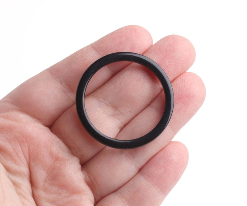 2 Black Connector Rings, Plastic O-Rings for Swimsuits, Bras and Purse Making, Cellulose Acetate, 1.5" Inch