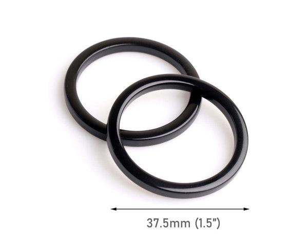 2 Black Connector Rings, Plastic O-Rings for Swimsuits, Bras and Purse Making, Cellulose Acetate, 1.5" Inch