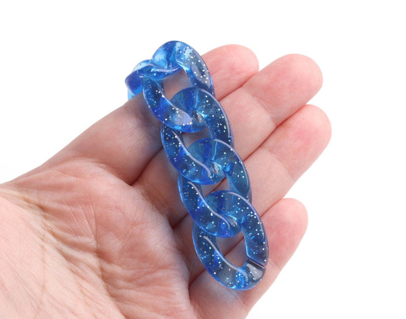 1ft Large Glitter Acrylic Chain Links in Sapphire Blue, 30mm, Transparent, For Crafts