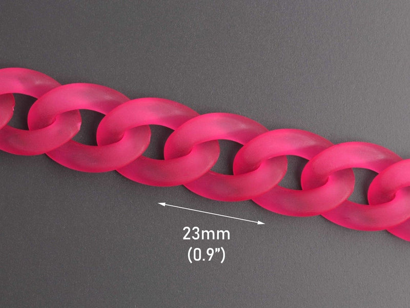 1ft Frosted Neon Pink Chain Links, 23mm, Matte Acrylic, Fluorescent and Hot Pink