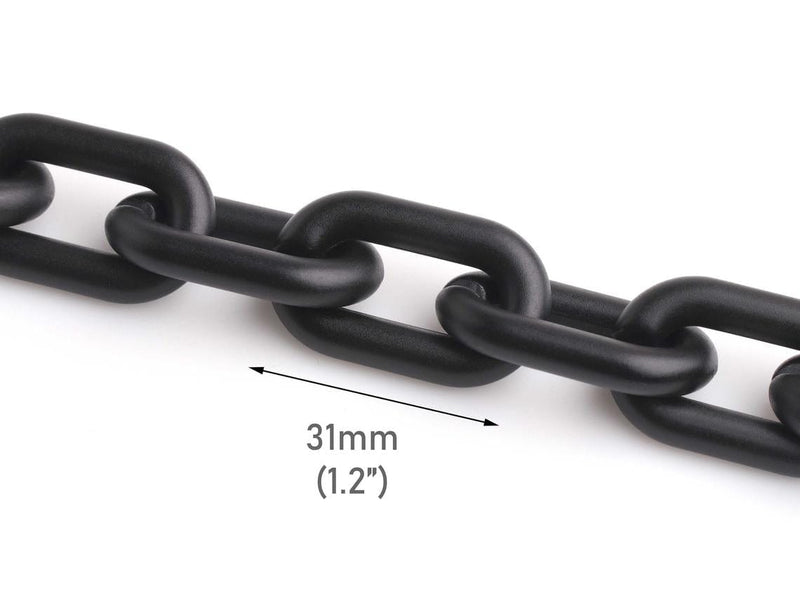 1ft Matte Metallic Black Acrylic Chain Links, 31mm, Satin Finish, For Big Necklaces