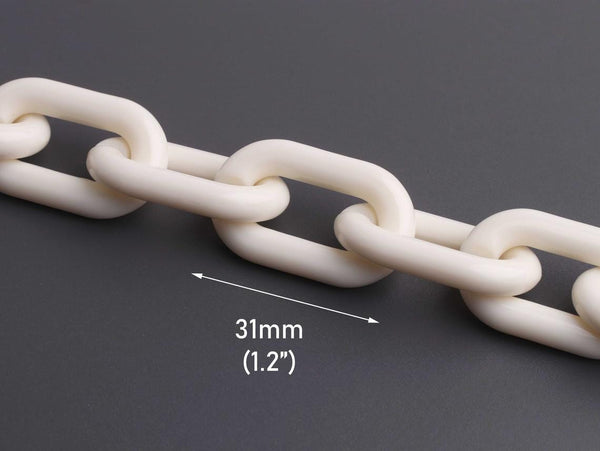 1ft Bone White Acrylic Chain Links, 31mm, Oval Cable, Off White Chain for Decor