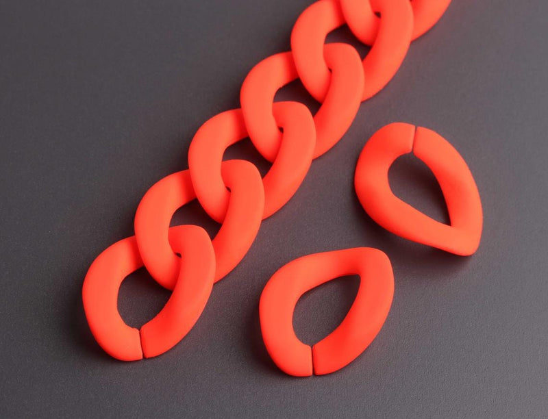 1ft Matte Neon Orange Acrylic Chain Links, 24mm, For Costume Jewelry Making
