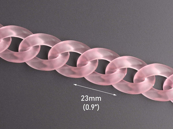 1ft Frosted Light Pink Chain Links, 23mm, Acrylic, Glass Ice Effect, For Crafts