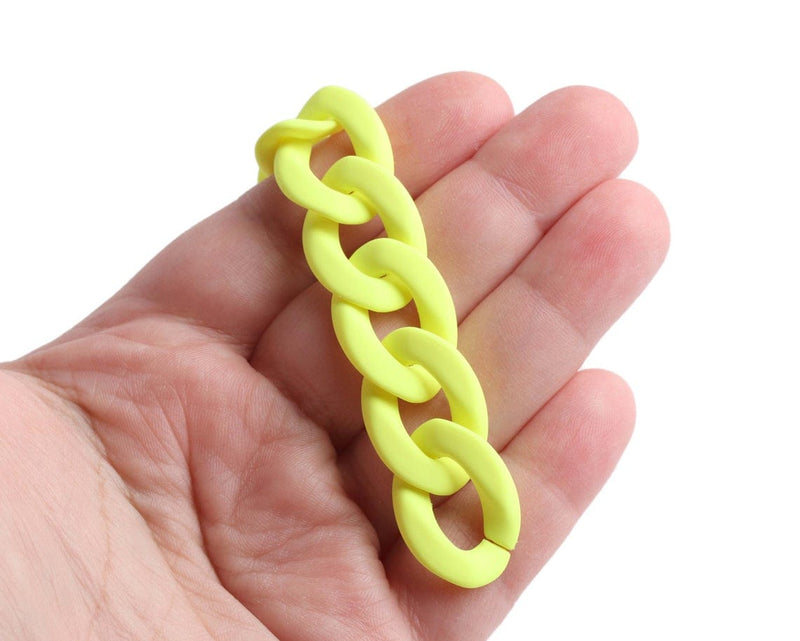 1ft Matte Neon Yellow Acrylic Chain Links, 24mm, Fluorescent, For Chunky Bracelets