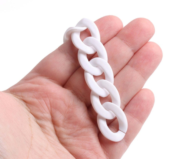 1ft Matte White Acrylic Chain Links, 24mm, Linking Rings, For Cuban Link Necklaces