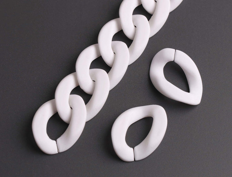 1ft Matte White Acrylic Chain Links, 24mm, Linking Rings, For Cuban Link Necklaces