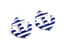 2 Anchor Charms with Navy Blue and White Stripes, Kawaii, Ship and Nautical Pendant, Acrylic, 31 x 27.5mm