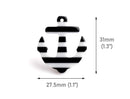 2 Anchor Charms with Black and White Stripes, Boat and Nautical Theme Pendants, Acrylic, 31 x 27.5mm