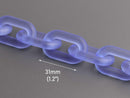 1ft Frosted Sapphire Blue Acrylic Chain Links, 31mm, Matte Plastic, Dark Blue Colored