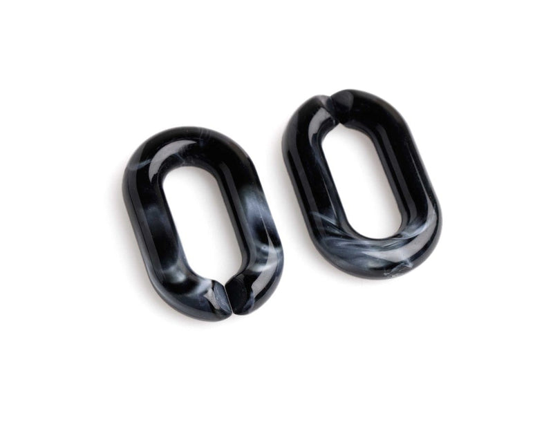 1ft Glossy Black Marble Acrylic Chain Links, 31mm, Big Ovals, For Bracelet Crafts