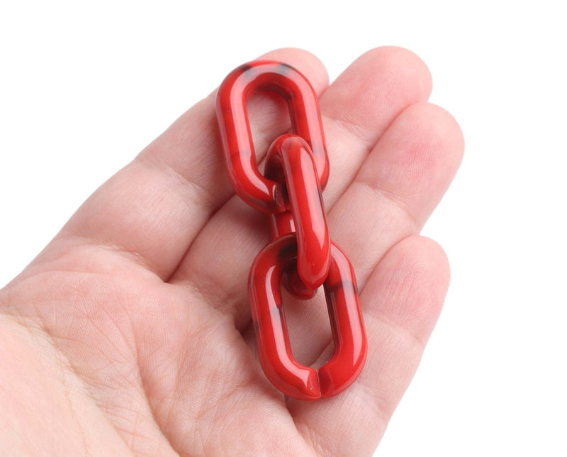 1ft Imperial Red Acrylic Chain Links, 31mm, Red Black Marble, Chunky Oval Cable