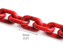 1ft Imperial Red Acrylic Chain Links, 31mm, Red Black Marble, Chunky Oval Cable