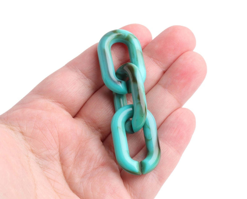 1ft Turquoise Green Acrylic Chain Links, 31mm, Large Paperclip Connectors for Jewelry