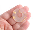 2 Frosted Clear Acrylic Beads with Gold Foil Flakes, Donut Ring Pendants, Washer Charm, Matte Finish, 30mm