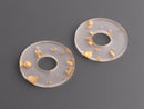 2 Frosted Clear Acrylic Beads with Gold Foil Flakes, Donut Ring Pendants, Washer Charm, Matte Finish, 30mm