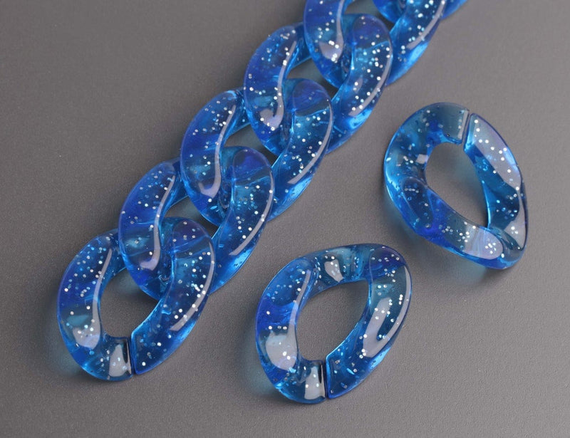 1ft Large Glitter Acrylic Chain Links in Sapphire Blue, 30mm, Transparent, For Crafts