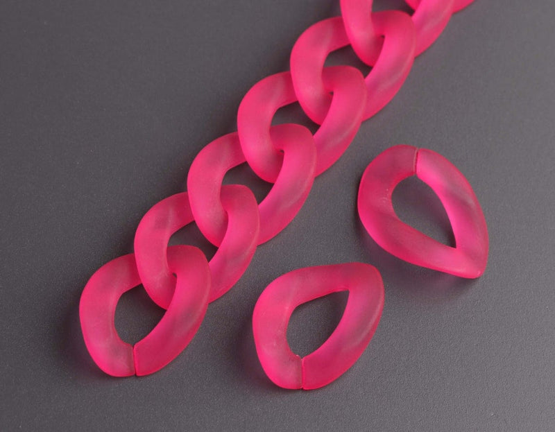 1ft Frosted Neon Pink Chain Links, 23mm, Matte Acrylic, Fluorescent and Hot Pink