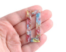 2 Rectangle Pendants in Sea Glass Colors, Colorful Plastic Beads in Clear, Blue, Red and Green, Cellulose Acetate, 50 x 21.5mm