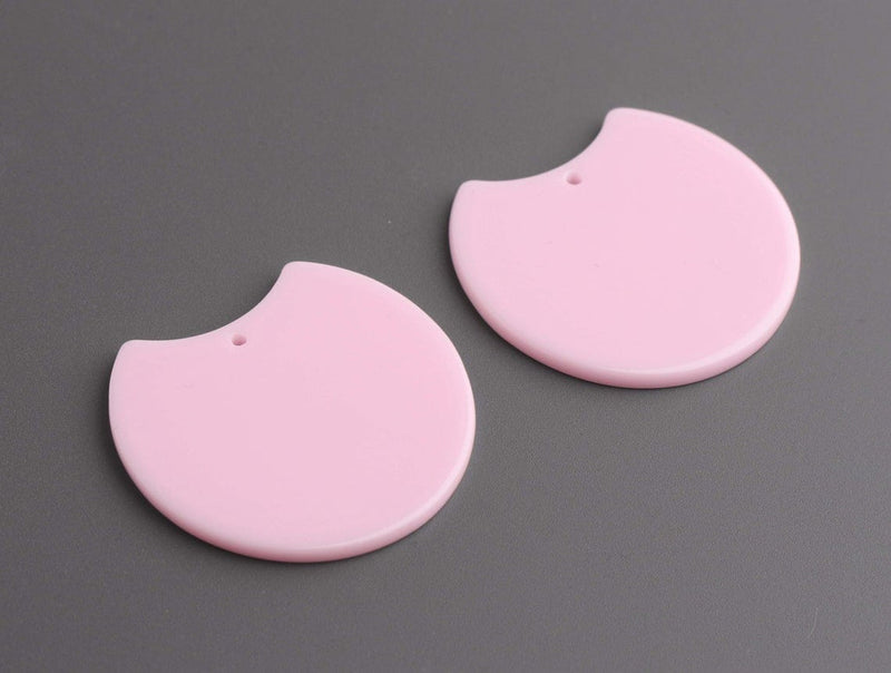 2 Soft Pink Beads with a Half Circle Shape, Double Sided, Acrylic, 37 x 33.5mm