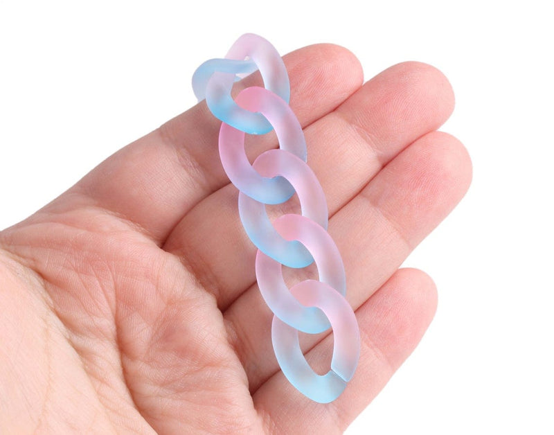 Frosted Chain 1ft Ombre Frosted Acrylic Chain Links in Light Blue and Pink, 24mm, Tw