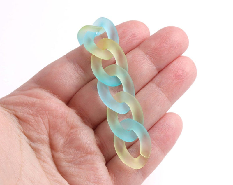 1ft Ombre Frosted Acrylic Chain Links in Aqua Blue and Green, 24mm, Two Tone Gradients