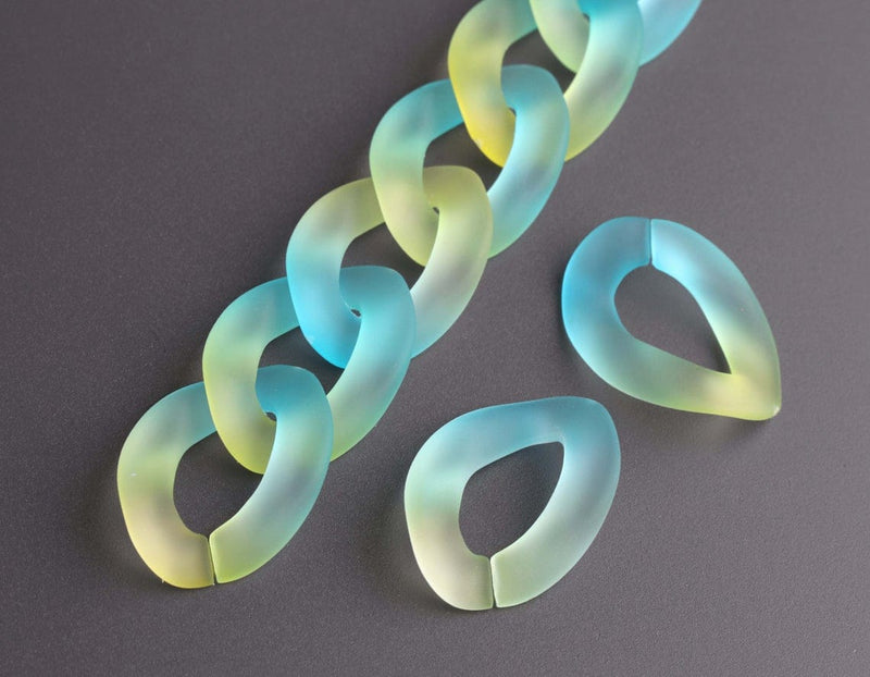 1ft Ombre Frosted Acrylic Chain Links in Aqua Blue and Green, 24mm, Two Tone Gradients