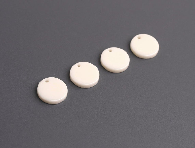 4 Bone White Charms for Jewelry Making, Round Circle Tags, Acrylic, 12mm