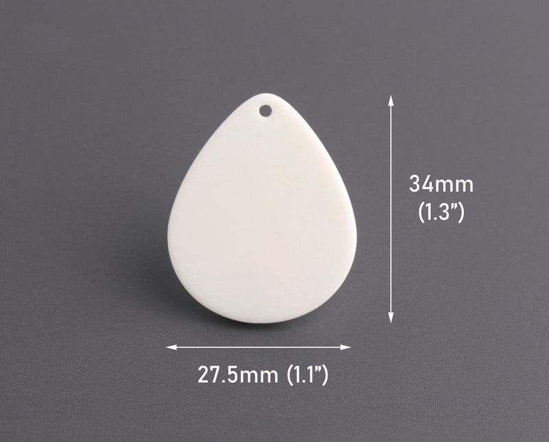 4 Large Teardrop Charms in Bone White, Earring Charms, Acrylic, 34 x 27.5mm