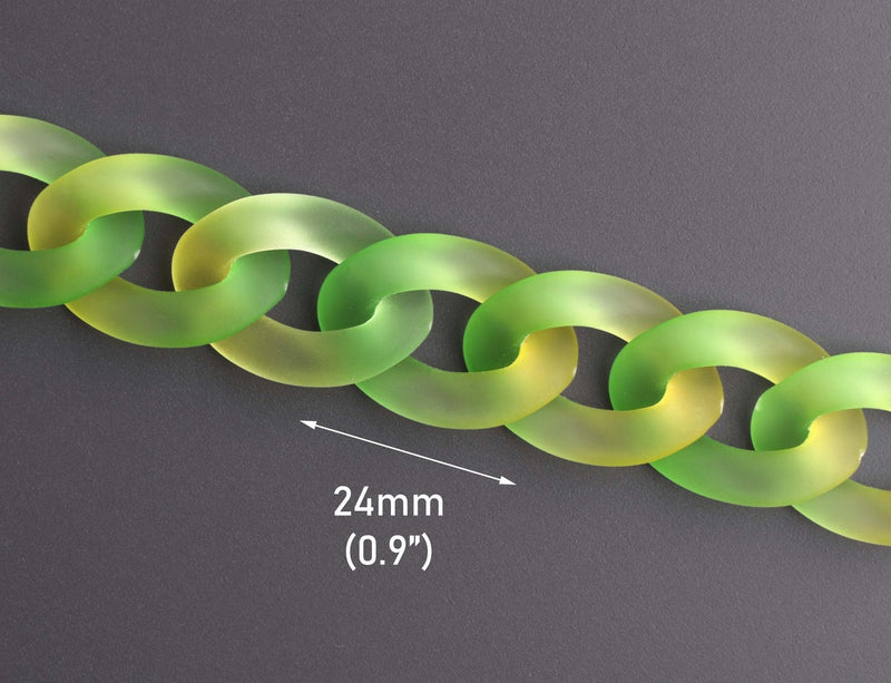 1ft Ombre Frosted Acrylic Chain Links in Green and Yellow, 24mm, Two Tone Gradients