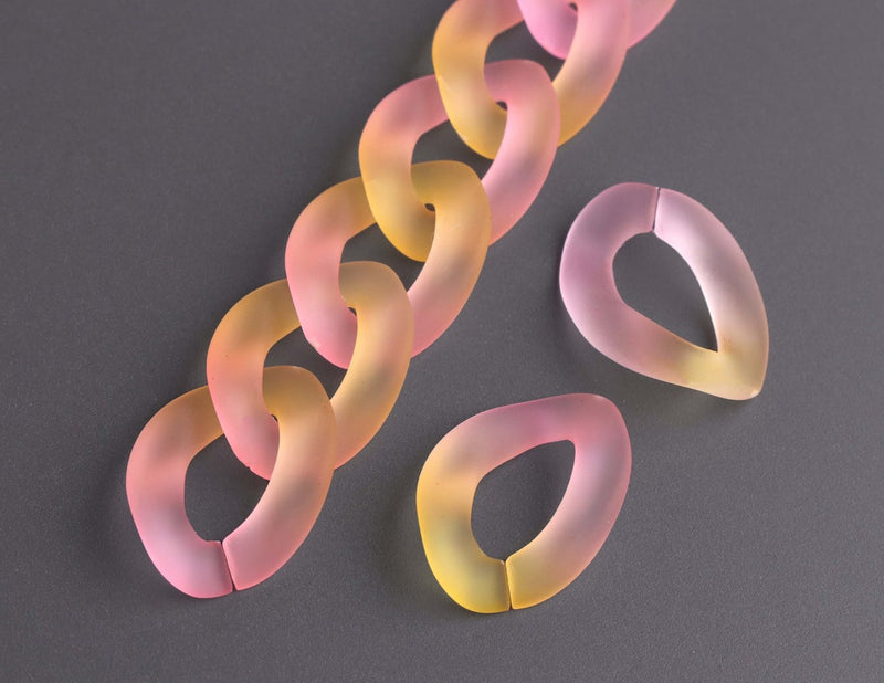 1ft Ombre Frosted Acrylic Chain Links in Light Pink and Yellow, 24mm, Two Tone Cuban