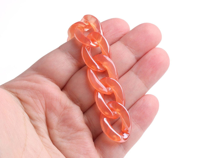 1ft Prismatic Orange Acrylic Chain Links, 23mm, Iridescent, For Sunglass Chains