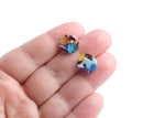 4 Rainbow Tortoise Shell Charms, Round Circle Drops, Multicolored Resin Beads, Acetate Plastic, 12mm