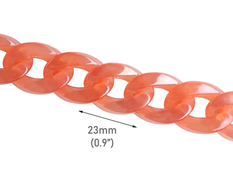 1ft Prismatic Orange Acrylic Chain Links, 23mm, Iridescent, For Sunglass Chains