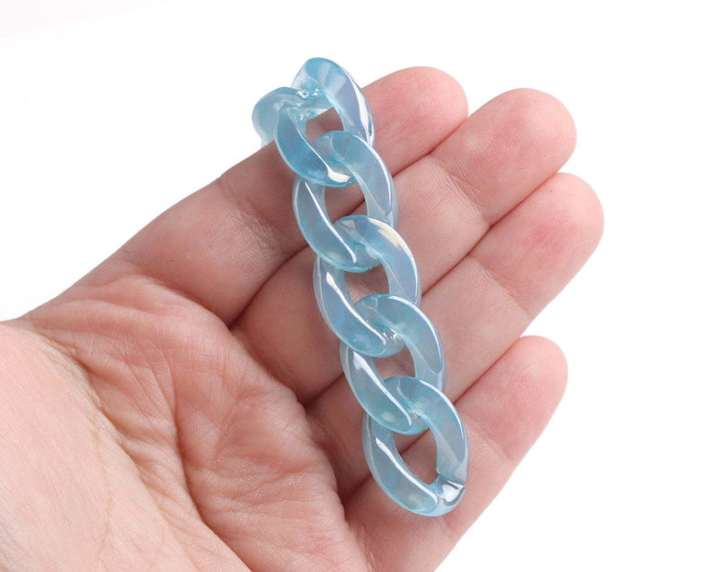 1ft Prismatic Frost Blue Acrylic Chain Links, 23mm, Iridescent, For Craft Supply